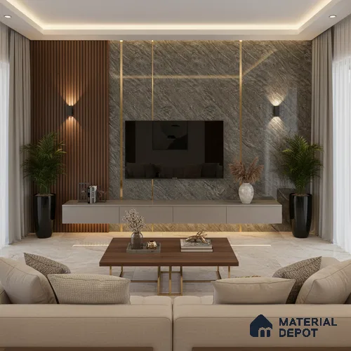 LM 19452 D Rough Carrara Marble High Gloss Finish 8 ft x 4 ft Decorative Laminate - 1 mm | Suitable for TV Unit, Wardrobe, Kitchen Cabinets