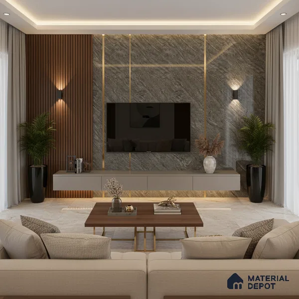 LM 19452 D Rough Carrara Marble High Gloss Finish 8 ft x 4 ft Decorative Laminate - 1 mm | Suitable for TV Unit, Wardrobe, Kitchen Cabinets