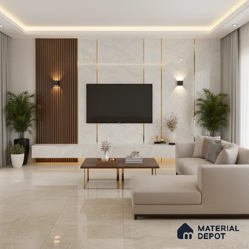 LM 19453 D Soft Calcatta Marble High Gloss Finish 8 ft x 4 ft Decorative Laminate - 1 mm | Suitable for TV Unit, Wardrobe, Kitchen Cabinets