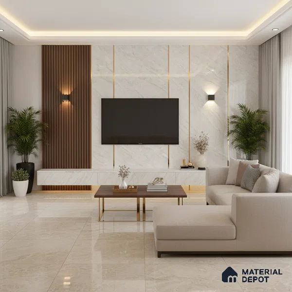 LM 19453 D Soft Calcatta Marble High Gloss Finish 8 ft x 4 ft Decorative Laminate - 1 mm | Suitable for TV Unit, Wardrobe, Kitchen Cabinets