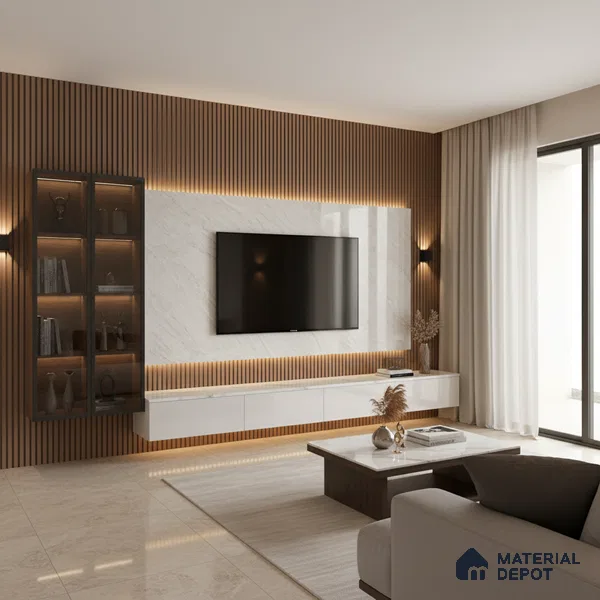 LM 19453 D Soft Calcatta Marble High Gloss Finish 8 ft x 4 ft Decorative Laminate - 1 mm | Suitable for TV Unit, Wardrobe, Kitchen Cabinets
