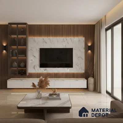 LM 19457 C Vertex Angle Marble High Gloss Finish 8 ft x 4 ft Decorative Laminate - 1 mm | Suitable for TV Unit, Wardrobe, Kitchen Cabinets