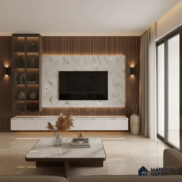 LM 19457 C Vertex Angle Marble High Gloss Finish 8 ft x 4 ft Decorative Laminate - 1 mm | Suitable for TV Unit, Wardrobe, Kitchen Cabinets
