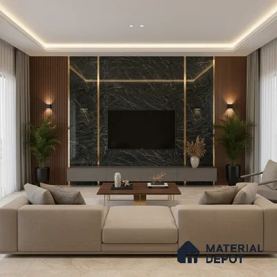LM 19459 B Dark Dutch Marble High Gloss Finish 8 ft x 4 ft Decorative Laminate - 1 mm | Suitable for TV Unit, Wardrobe, Kitchen Cabinets