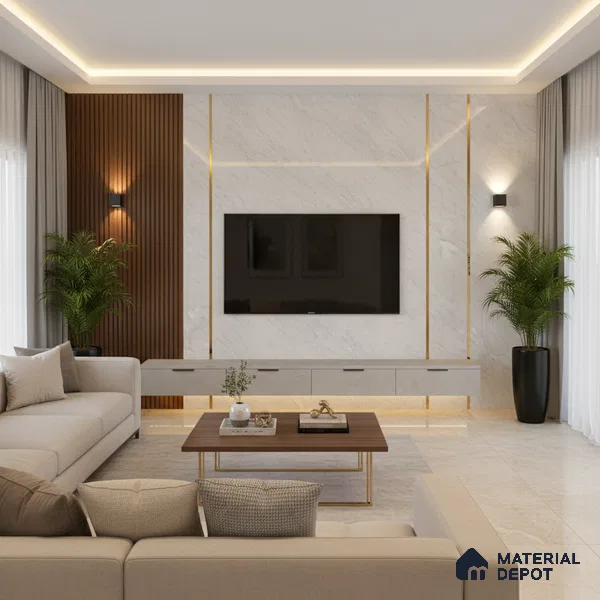 LM 19463 C Opulent Orbs Marble High Gloss Finish 8 ft x 4 ft Decorative Laminate - 1 mm | Suitable for TV Unit, Wardrobe, Kitchen Cabinets