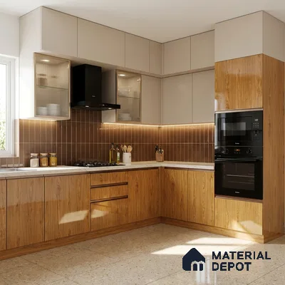 Wooden Look LM 19488 D Metallic Teak Wood High Gloss Finish 8 ft x 4 ft Decorative Laminate - 1 mm | Suitable for TV Unit, Wardrobe, Kitchen Cabinets