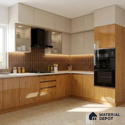 Wooden Look LM 19488 D Metallic Teak Wood High Gloss Finish 8 ft x 4 ft Decorative Laminate - 1 mm | Suitable for TV Unit, Wardrobe, Kitchen Cabinets