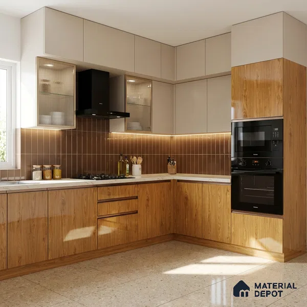Wooden Look LM 19488 D Metallic Teak Wood High Gloss Finish 8 ft x 4 ft Decorative Laminate - 1 mm | Suitable for TV Unit, Wardrobe, Kitchen Cabinets