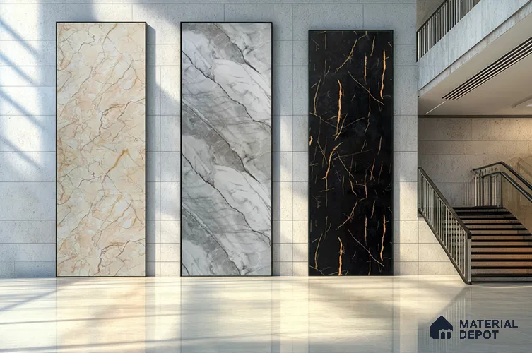Black Marble Look UPVC High Gloss Finish UV Marble Polygranite Sheets 8 ft x 4 ft | LM 19542 - 3 mm