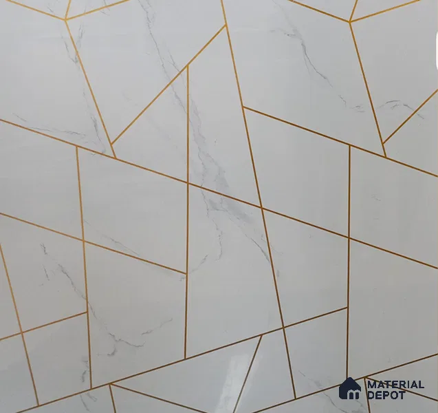 White Marble Look UPVC High Gloss Finish UV Marble Polygranite Sheets 8 ft x 4 ft | LM 19543 - 3 mm