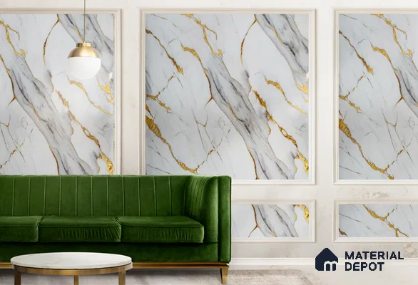 White Marble Look UPVC High Gloss Finish UV Marble Polygranite Sheets 8 ft x 4 ft | LM 19544 - 3 mm