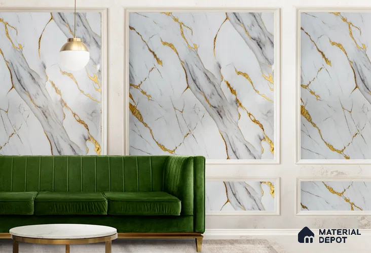 White Marble Look UPVC High Gloss Finish UV Marble Polygranite Sheets 8 ft x 4 ft | LM 19544 - 3 mm