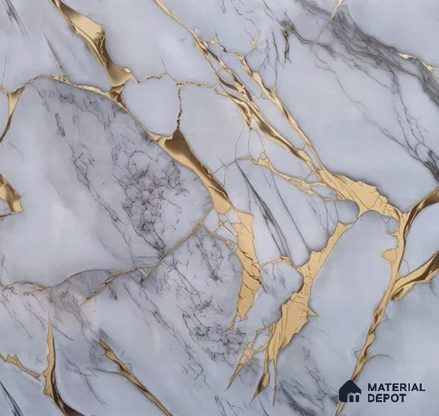 White Marble Look UPVC High Gloss Finish UV Marble Polygranite Sheets 8 ft x 4 ft | LM 19547 - 3 mm