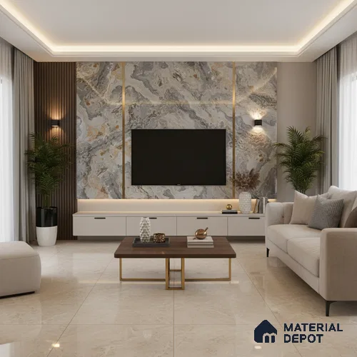 Beige Marble Look LM 20115 8 ft x 4 ft Glossy Finish Decorative Laminate - 1 mm | Suitable for TV Unit, Wardrobe, Kitchen Cabinets
