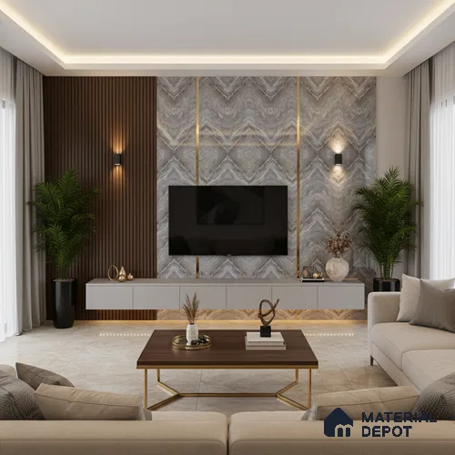 Grey Marble Look LM 20126 8 ft x 4 ft Glossy Finish Decorative Laminate - 1 mm | Suitable for TV Unit, Wardrobe, Kitchen Cabinets