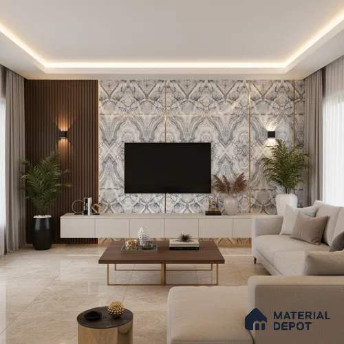 Beige Marble Look LM 20128 8 ft x 4 ft Glossy Finish Decorative Laminate - 1 mm | Suitable for TV Unit, Wardrobe, Kitchen Cabinets
