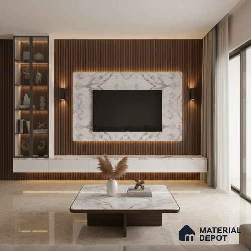 White Marble Look LM 20135 8 ft x 4 ft Glossy Finish Decorative Laminate - 1 mm | Suitable for TV Unit, Wardrobe, Kitchen Cabinets
