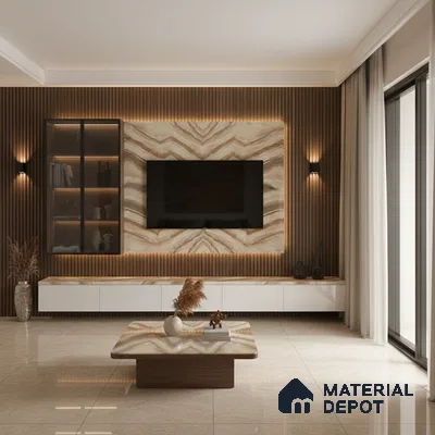 Brown Marble Look LM 20137 8 ft x 4 ft Glossy Finish Decorative Laminate - 1 mm | Suitable for TV Unit, Wardrobe, Kitchen Cabinets