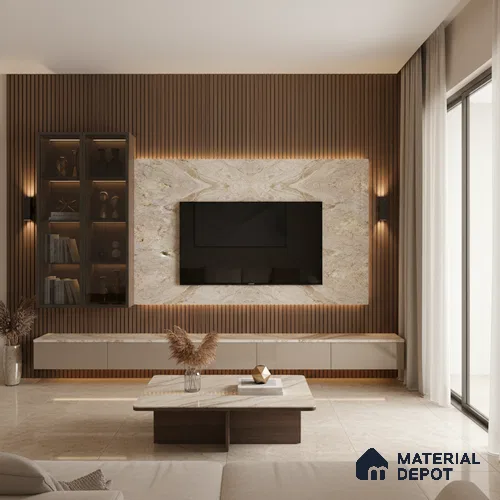 Brown Marble Look LM 20138 8 ft x 4 ft Glossy Finish Decorative Laminate - 1 mm | Suitable for TV Unit, Wardrobe, Kitchen Cabinets
