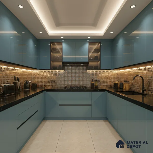 Steel Blue Solid Colors look LM 20147 8 ft x 4 ft High Gloss Finish 6H anti-scratch Acrylic Laminate - 1.5 mm | Suitable for Living Room, Kitchen, Office