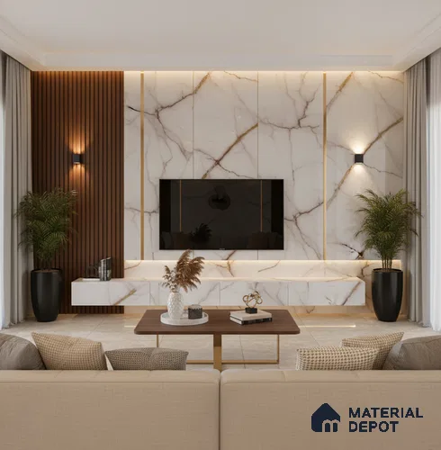Beige Marble look LM 20841 8 ft x 4 ft High Gloss Finish 6H anti-scratch Acrylic Laminate - 1.5 mm