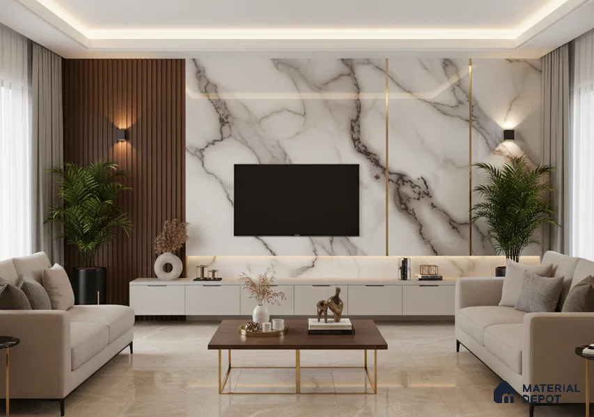 Beige Marble look LM 20846 8 ft x 4 ft High Gloss Finish 6H anti-scratch Acrylic Laminate - 1.5 mm