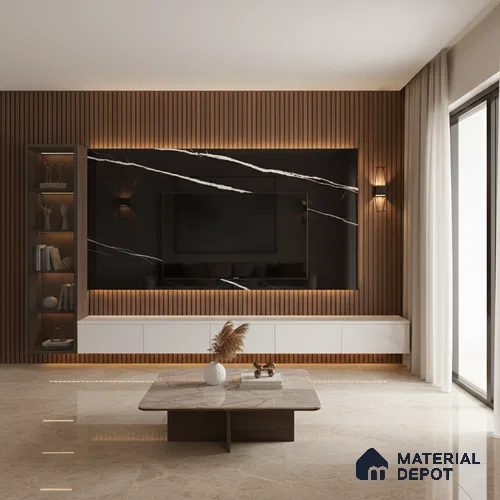 LM 21114 B Jet Black Marble Marble High Gloss Finish 8 ft x 4 ft Decorative Laminate - 1 mm | Suitable for TV Unit, Wardrobe, Kitchen Cabinets
