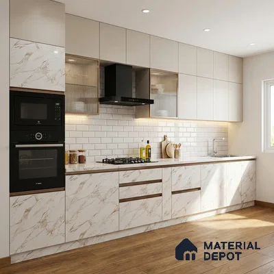 LM 21115 B Auresta White Wooden High Gloss Finish 8 ft x 4 ft Decorative Laminate - 1 mm | Suitable for TV Unit, Wardrobe, Kitchen Cabinets