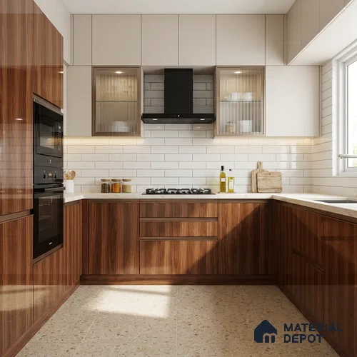 Wooden Look LM 21118 D Castano Rich Wooden High Gloss Finish 8 ft x 4 ft Decorative Laminate - 1 mm | Suitable for TV Unit, Wardrobe, Kitchen Cabinets