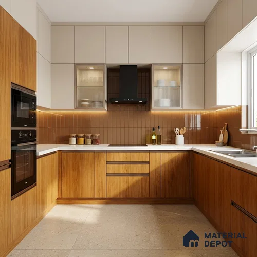 Wooden Look LM 21120 H Golden Elm Zig Wave Texture Finish 8 ft x 4 ft Decorative Laminate - 1 mm | Suitable for TV Unit, Wardrobe, Kitchen Cabinets