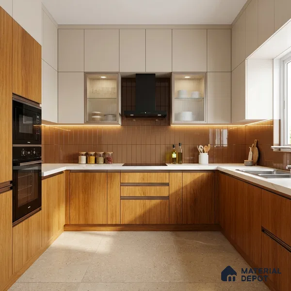 Wooden Look LM 21120 H Golden Elm Zig Wave Texture Finish 8 ft x 4 ft Decorative Laminate - 1 mm | Suitable for TV Unit, Wardrobe, Kitchen Cabinets