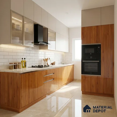Wooden Look LM 21123 C Amberveil Wooden High Gloss Finish 8 ft x 4 ft Decorative Laminate - 1 mm | Suitable for TV Unit, Wardrobe, Kitchen Cabinets