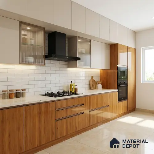 Wooden Look LM 21124 D Valmere Oak Wooden High Gloss Finish 8 ft x 4 ft Decorative Laminate - 1 mm | Suitable for TV Unit, Wardrobe, Kitchen Cabinets