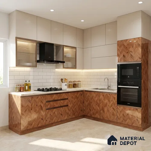 Wooden Look LM 21130 C Wanut Weave Wooden High Gloss Finish 8 ft x 4 ft Decorative Laminate - 1 mm | Suitable for TV Unit, Wardrobe, Kitchen Cabinets