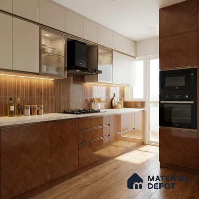 Wooden Look LM 21131 B Royal Teakline Wooden High Gloss Finish 8 ft x 4 ft Decorative Laminate - 1 mm | Suitable for TV Unit, Wardrobe, Kitchen Cabinets