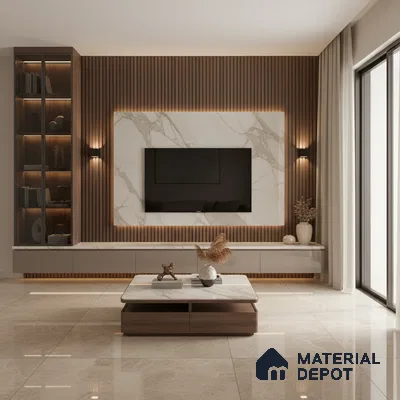 White Marble Look LM 21678 8 ft x 4 ft High Gloss Finish 6H Anti Scratch Acrylic Laminate - 1.5 mm | Suitable for TV Unit, Wardrobe, Kitchen Cabinets