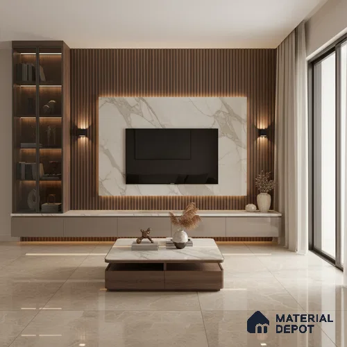 White Marble Look LM 21678 8 ft x 4 ft High Gloss Finish 6H Anti Scratch Acrylic Laminate - 1.5 mm | Suitable for TV Unit, Wardrobe, Kitchen Cabinets