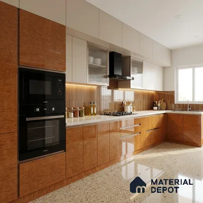Wooden Look KD 704 Exotica Teak 8 ft x 4 ft High Gloss Finish 6H Anti Scratch Acrylic Laminate - 1.5 mm | Suitable for Kitchen Cabinet, TV Unit, Wardrobe