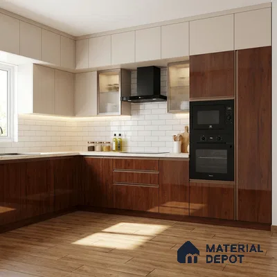 Wooden Look LM 23361 Teak Horizon 8 ft x 4 ft High Gloss Finish 6H Anti Scratch Acrylic Laminate - 1.5 mm | Suitable for Kitchen Cabinet, TV Unit, Wardrobe