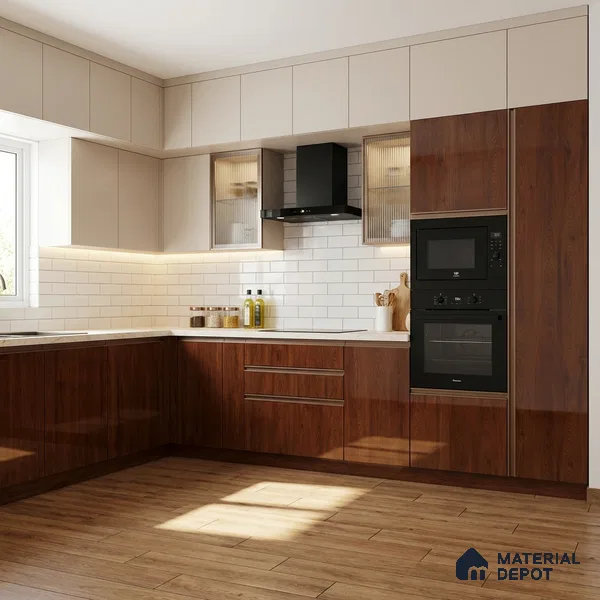 Wooden Look LM 23361 Teak Horizon 8 ft x 4 ft High Gloss Finish 6H Anti Scratch Acrylic Laminate - 1.5 mm | Suitable for Kitchen Cabinet, TV Unit, Wardrobe