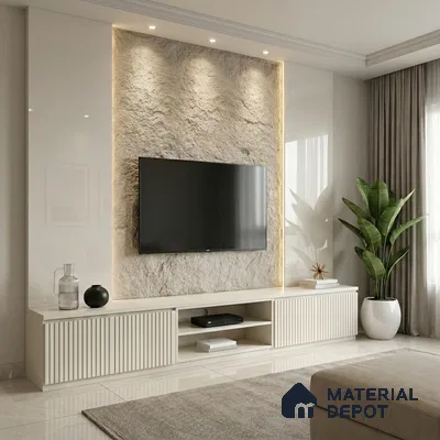 Fluted Solid Color Look LM 23456 (A GLT 02) Soft Vanilla 8 ft x 4 ft Glittery Flute High Gloss Finish Decorative Laminate - 1 mm | Suitable for TV Unit, Wardrobe, Kitchen Cabinets