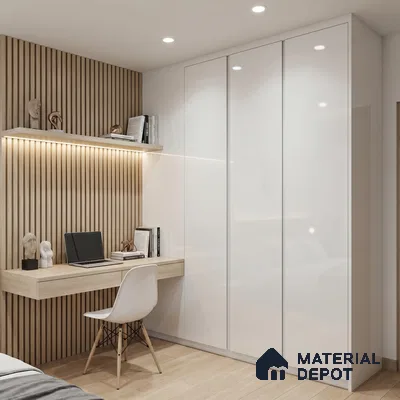 Fluted Solid Color Look LM 23456 (A GLT 02) Soft Vanilla 8 ft x 4 ft Glittery Flute High Gloss Finish Decorative Laminate - 1 mm | Suitable for TV Unit, Wardrobe, Kitchen Cabinets