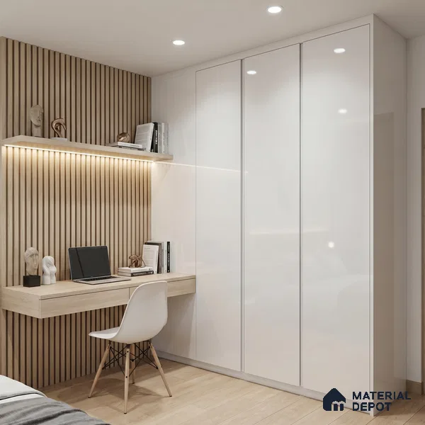 Fluted Solid Color Look LM 23456 (A GLT 02) Soft Vanilla 8 ft x 4 ft Glittery Flute High Gloss Finish Decorative Laminate - 1 mm | Suitable for TV Unit, Wardrobe, Kitchen Cabinets