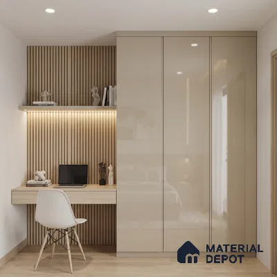 Fluted Solid Color Look LM 23457 (A GLT 03) Sandy Dune 8 ft x 4 ft Glittery Flute High Gloss Finish Decorative Laminate - 1 mm | Suitable for TV Unit, Wardrobe, Kitchen Cabinets