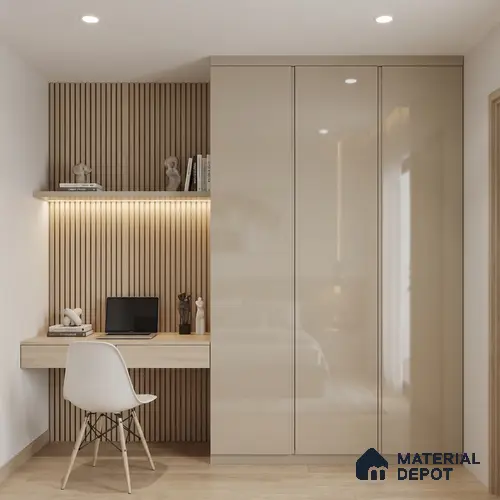 Fluted Solid Color Look LM 23457 (A GLT 03) Sandy Dune 8 ft x 4 ft Glittery Flute High Gloss Finish Decorative Laminate - 1 mm | Suitable for TV Unit, Wardrobe, Kitchen Cabinets