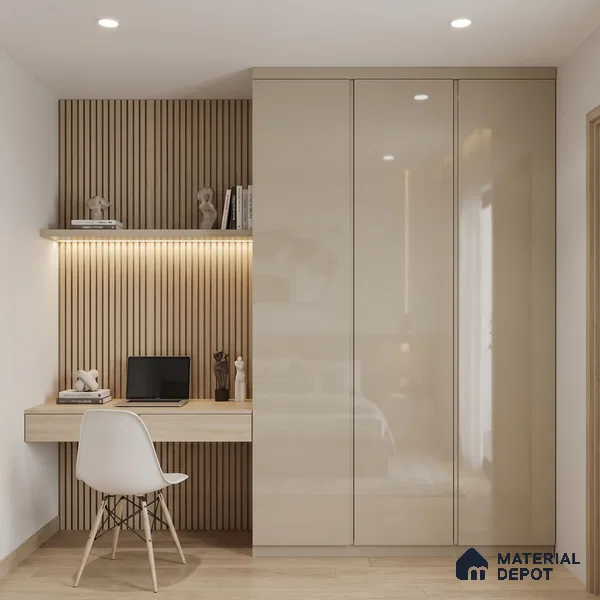 Fluted Solid Color Look LM 23457 (A GLT 03) Sandy Dune 8 ft x 4 ft Glittery Flute High Gloss Finish Decorative Laminate - 1 mm | Suitable for TV Unit, Wardrobe, Kitchen Cabinets