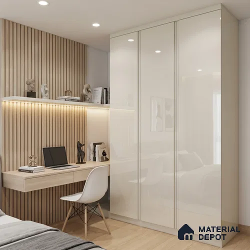 Fluted Solid Color Look LM 23459 (A GLT 07) Opulent Cream 8 ft x 4 ft Glittery Flute High Gloss Finish Decorative Laminate - 1 mm | Suitable for TV Unit, Wardrobe, Kitchen Cabinets