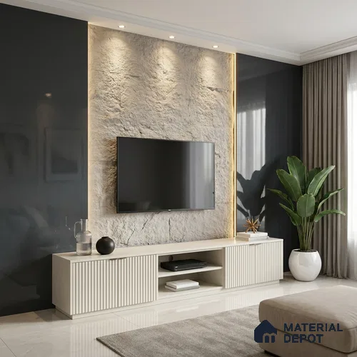 Fluted Solid Color Look LM 23460 (A GLT 06) Deep Navy 8 ft x 4 ft Glittery Flute High Gloss Finish Decorative Laminate - 1 mm | Suitable for TV Unit, Wardrobe, Kitchen Cabinets