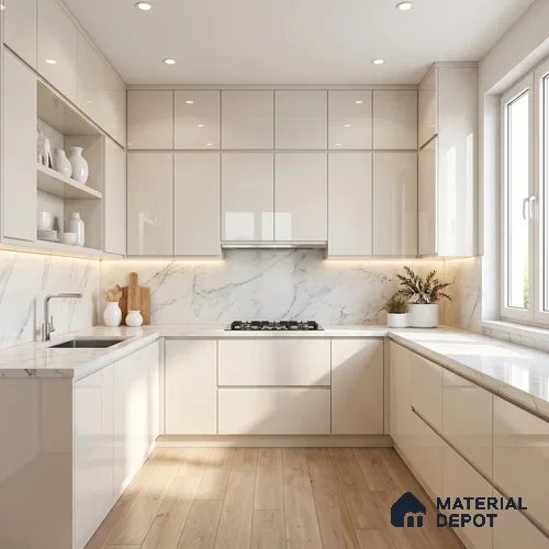 LM 23474 (HG 406) Off White 8 ft x 4 ft High Gloss Finish Decorative Laminate - 1 mm | Suitable for Living Room, Kitchen, Office