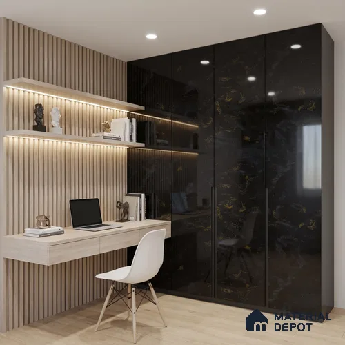 LM 23488 (HG 7111) Golden Vein Gloss 8 ft x 4 ft High Gloss Finish Decorative Laminate - 1 mm | Suitable for TV Unit, Wardrobe, Kitchen Cabinets